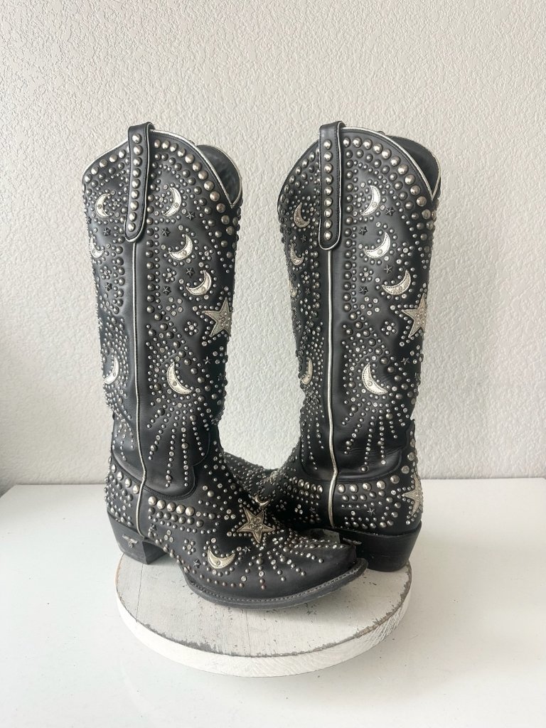 Lane Solstice Black Cowboy Boots Embellished Western Cowgirl Tall Snip Toe 11